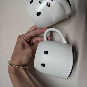 White and Black Ghost Themed Mug Indigo Halloween Fall Collectible